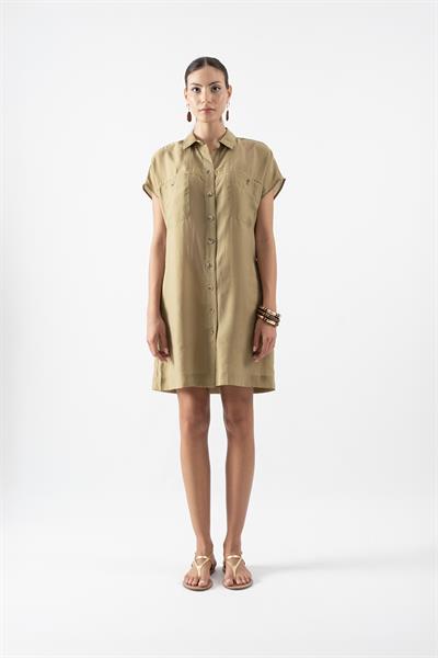 Salvadori Gömlek Yaka Önü Düğmeli Düşük Kol Elbise YEŞİL