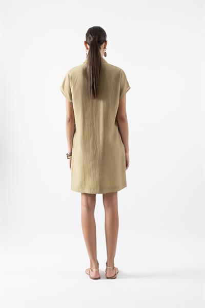 Salvadori Gömlek Yaka Önü Düğmeli Düşük Kol Elbise YEŞİL