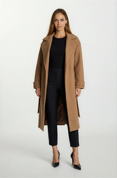 Sanders Kruvaze Yaka Yandan Cepli Çıtıçıtlı Kuşaklı Kaban TABA