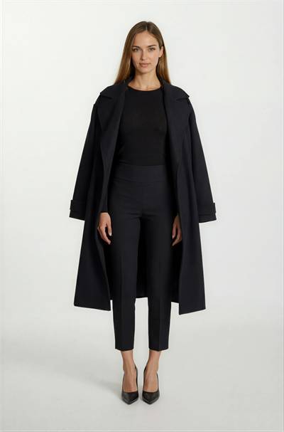 Sanders Kruvaze Yaka Yandan Cepli Çıtıçıtlı Kuşaklı Kaban SİYAH