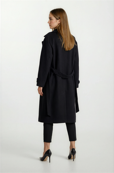 Sanders Kruvaze Yaka Yandan Cepli Çıtıçıtlı Kuşaklı Kaban SİYAH