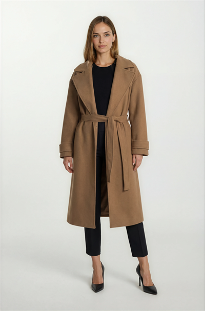 Sanders Kruvaze Yaka Yandan Cepli Çıtıçıtlı Kuşaklı Kaban TABA