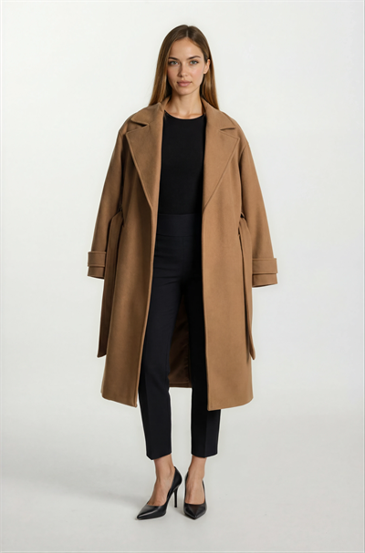 Sanders Kruvaze Yaka Yandan Cepli Çıtıçıtlı Kuşaklı Kaban TABA