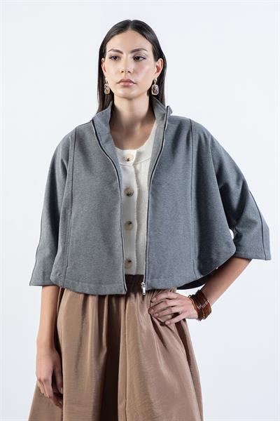 Sanford Dik Yaka Yarasa Kol Fermuarlı Kap GRİ