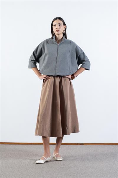 Sanford Dik Yaka Yarasa Kol Fermuarlı Kap GRİ