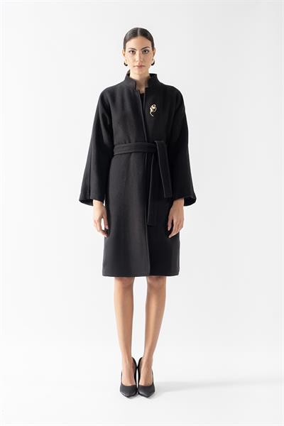 Santamaria Hakim Yaka Kuşaklı Kaban SİYAH