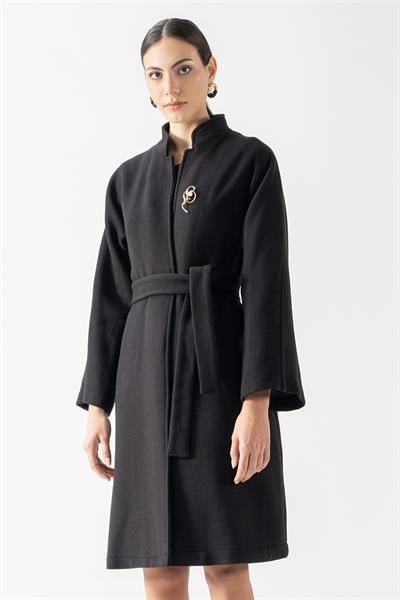 Santamaria Hakim Yaka Kuşaklı Kaban SİYAH