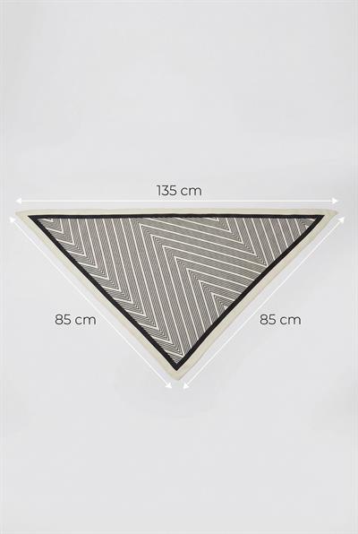 Siyah Beyaz Çizgi Desenli 135x85 Üçgen Eşarp SİYAH