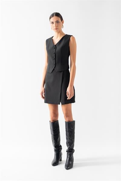 Speakman Üst Kapaklı Düğme Detalıı Şort Etek SİYAH