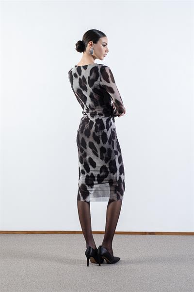 Stellan Degaje Yaka Yanları Büzgülü Elbise SİYAH