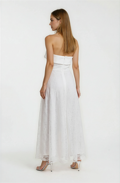 Straplez Dantelli Mezuniyet Elbisesi EKRU