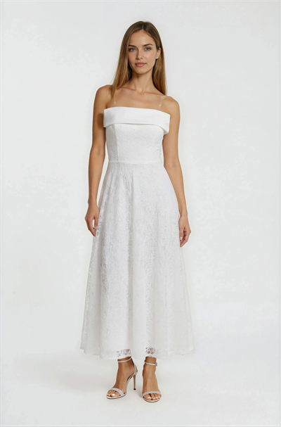 Straplez Dantelli Mezuniyet Elbisesi EKRU