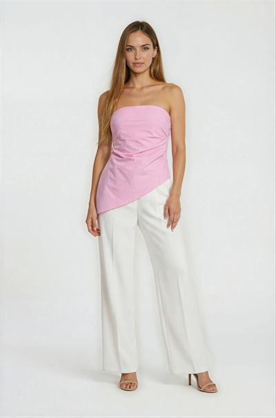 Straplez Drapeli Asimetrik Kesim Büstiyer PEMBE