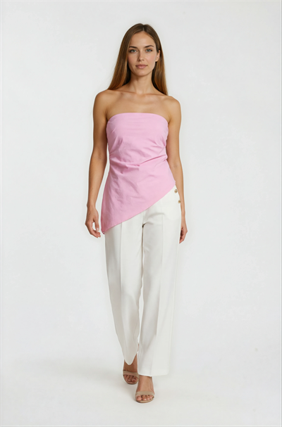 Straplez Drapeli Asimetrik Kesim Büstiyer PEMBE