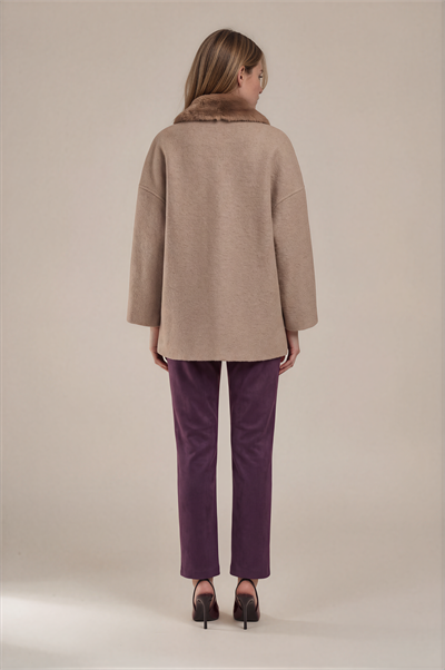 Suni Kürk Yaka Cepli Oversize Kap CAMEL