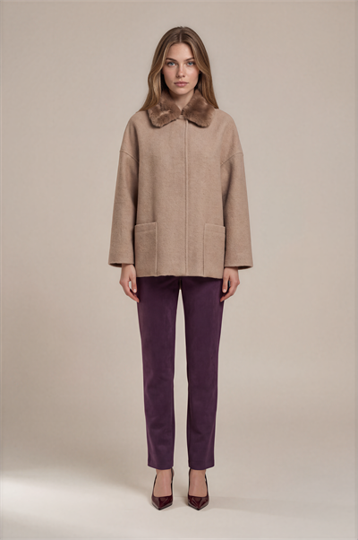 Suni Kürk Yaka Cepli Oversize Kap CAMEL