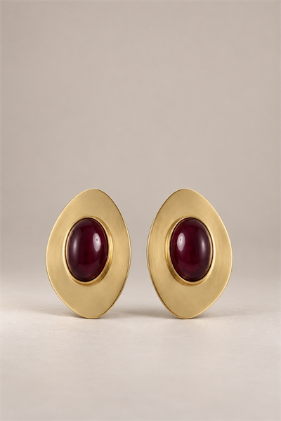 Taşlı Oval Vintage Küpe BORDO