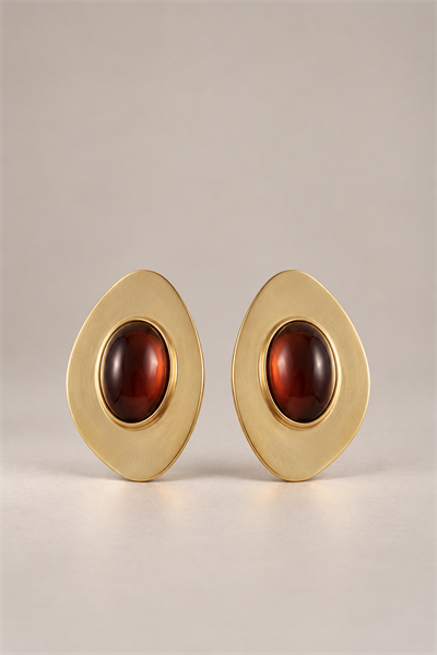 Taşlı Oval Vintage Küpe KAHVE