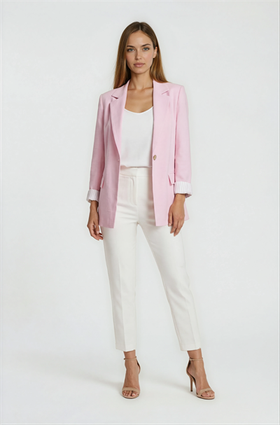 Tek Düğmeli Klasik Yaka Keten Ceket PEMBE