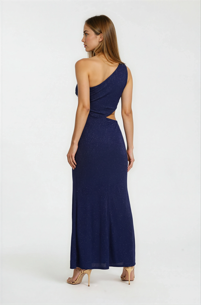 Tek Omuz Bel Dekolteli Davet Elbisesi LACİVERT
