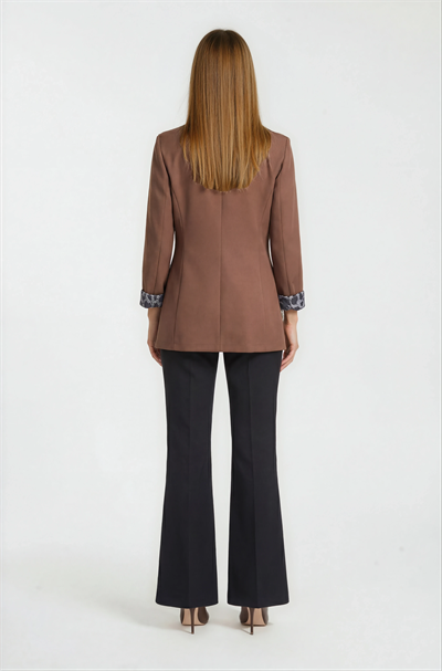 Tetterina Tek Düğme Leopar Astarlı Ceket KAHVE