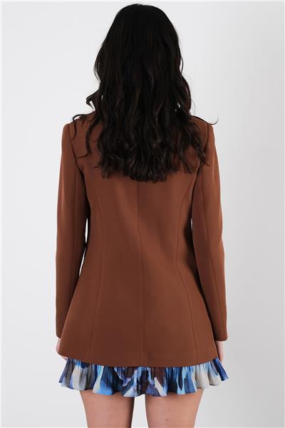 Tetterina Tek Düğme Leopar Astarlı Ceket KAHVE