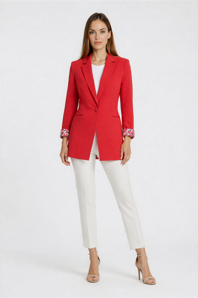 Tetterina Tek Düğme Leopar Astarlı Ceket KIRMIZI