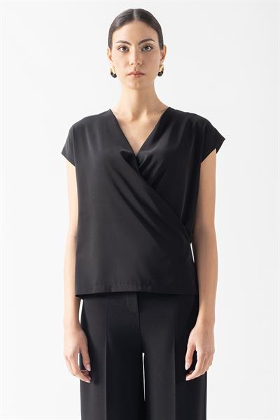 Torrance Kruvaze Kolsuz Bluz SİYAH