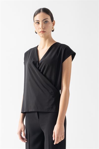 Torrance Kruvaze Kolsuz Bluz SİYAH