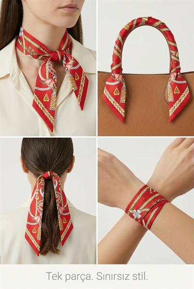 Twilly İnce Fular 88x5 cm KIRMIZI