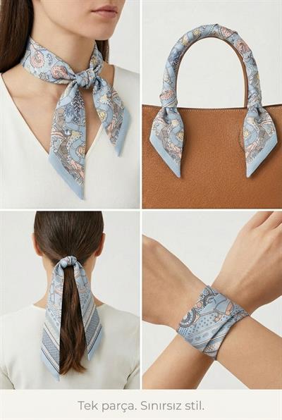 Twilly İnce Fular 88x5 cm MAVİ