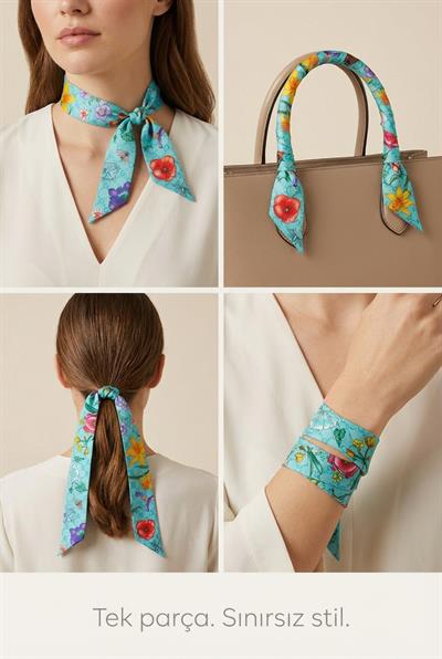 Twilly İnce Fular 88x5 cm MAVİ