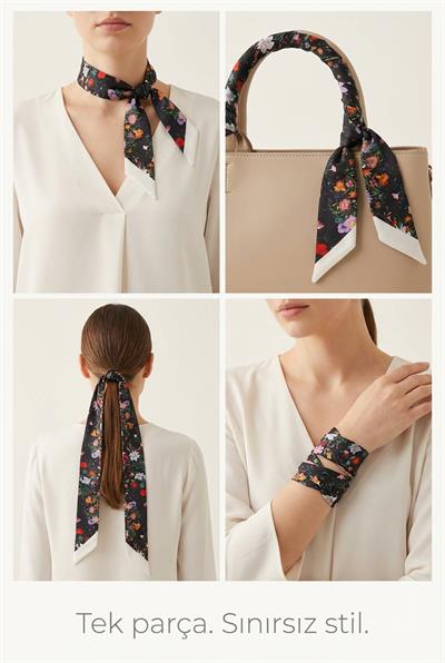 Twilly İnce Fular 88x5 cm SİYAH