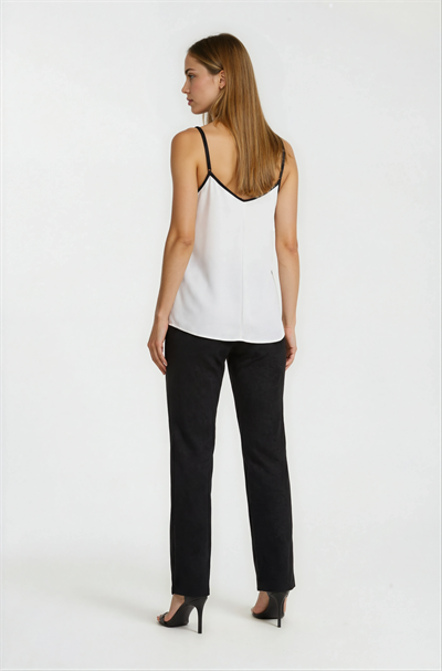 V Yaka İnce Askılı Bluz EKRU