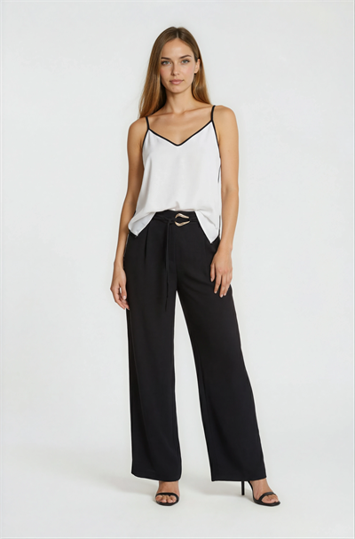 V Yaka İnce Askılı Bluz EKRU