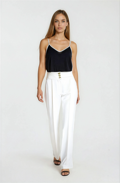 V Yaka İnce Askılı Bluz SİYAH