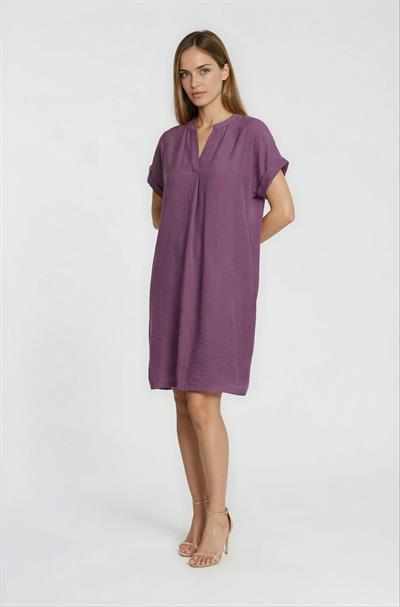 V Yaka Kısa Kol Midi Elbise MÜRDÜM