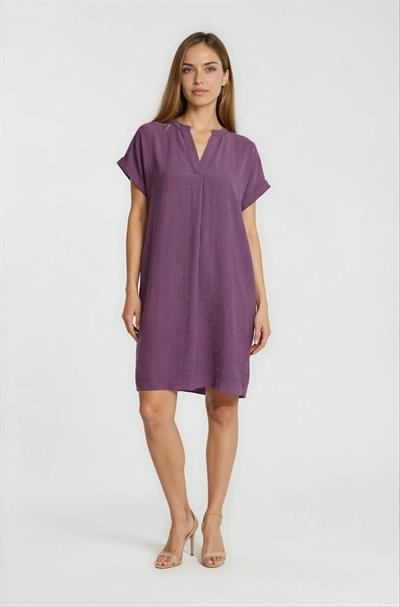 V Yaka Kısa Kol Midi Elbise MÜRDÜM