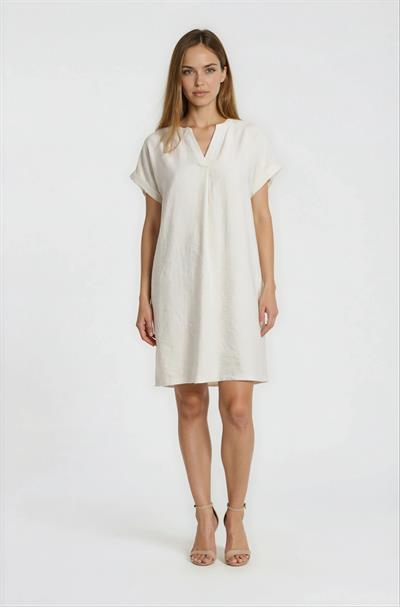 V Yaka Kısa Kol Midi Elbise TAŞ