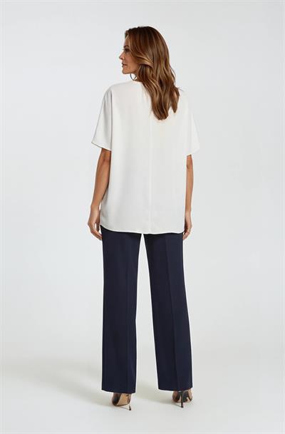 V Yaka Kısa Kol Salaş Bluz EKRU