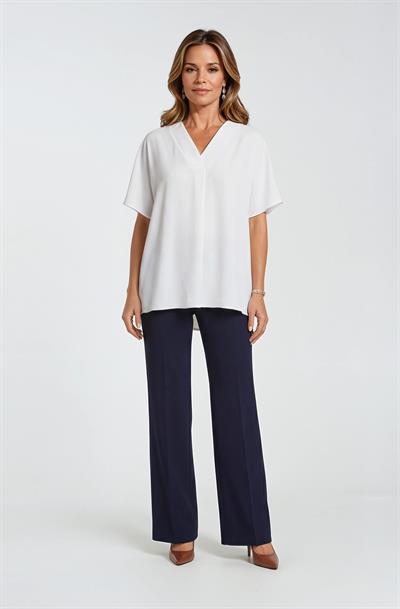 V Yaka Kısa Kol Salaş Bluz EKRU