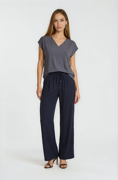 V Yaka Önden Dikişli Salaş Bluz ANTRASİT