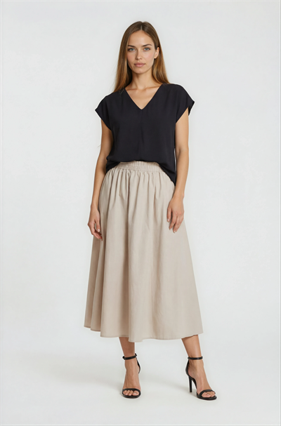 V Yaka Önden Dikişli Salaş Bluz SİYAH