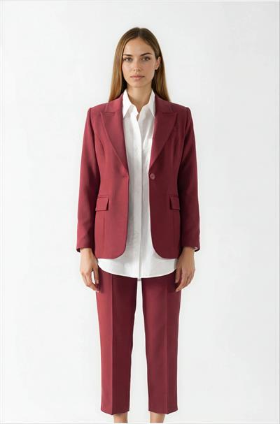 Valletta Klasik Yaka Kulplu Bele Oturan Ceket BORDO