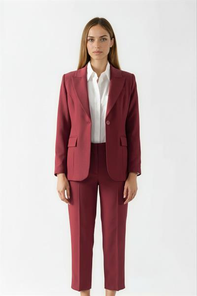 Valletta Klasik Yaka Kulplu Bele Oturan Ceket BORDO