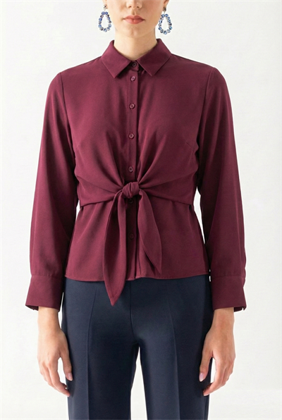 Vardalos Klasik Yaka Önden Bağlama Detaylı Gömlek MÜRDÜM