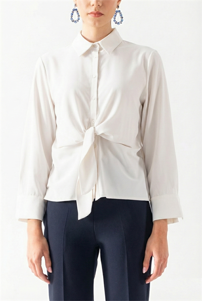 Vardalos Klasik Yaka Önden Bağlama Detaylı Gömlek EKRU