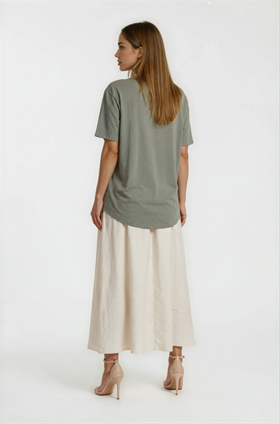 Yan Bağlamalı Beli Lastikli Anvelop Etek KREM