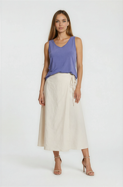 Yan Bağlamalı Beli Lastikli Anvelop Etek KREM