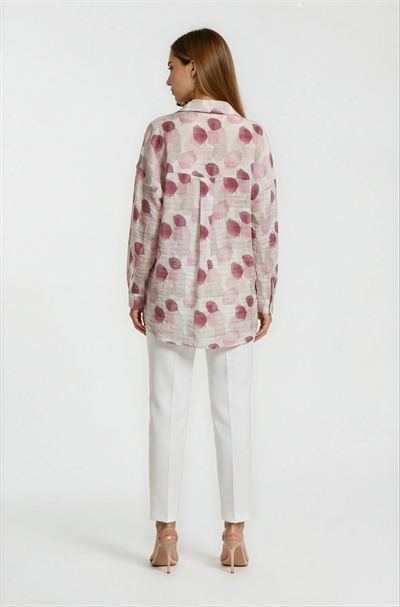 Yaprak Baskılı Katlamalı Kol Oversize Gömlek MÜRDÜM